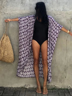Robe Kimono Tie and Dye Manches Mi-longues Fleur de Lis