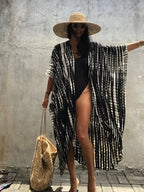 Robe Kimono Tie and Dye Manches Mi-longues Noir profond