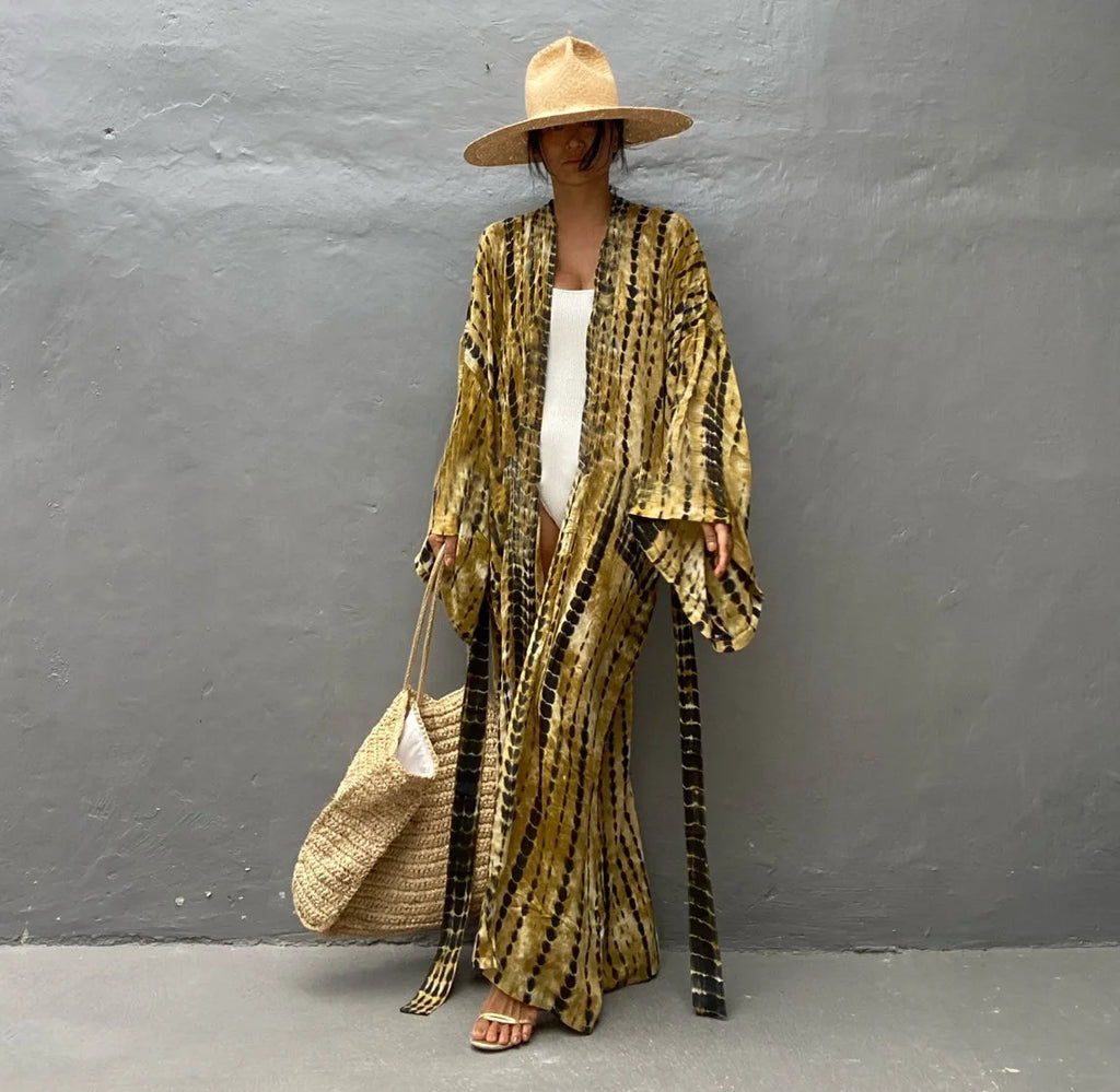 Kimono long mode bikini avec ceinture coucher de soleil