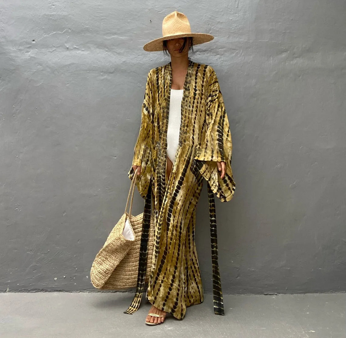 Kimono long mode bikini avec ceinture coucher de soleil
