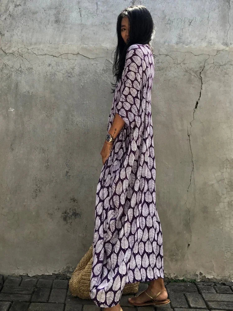 Robe Kimono Tie and Dye Manches Mi-longues Vert crépuscule