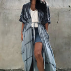 Robe Kimono Tie and Dye Manches Mi-longues Noir grisé