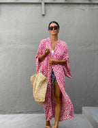 Kimono Plage à point Rose Léopard