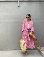 Kimono Plage à point Rose Léopard