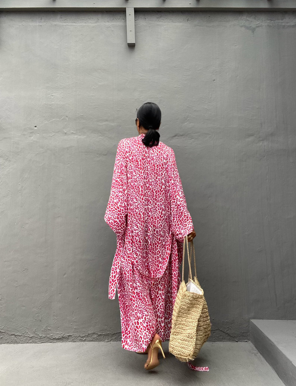 Kimono Plage à point Rose Léopard