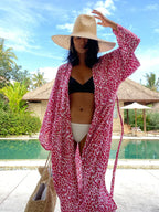 Kimono Plage à point Rose Léopard