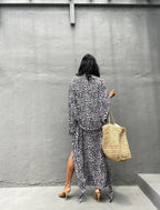 Robe Kimono Tie and Dye Manches Mi-longues Léopard des neiges