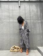 Robe Kimono Tie and Dye Manches Mi-longues Léopard des neiges