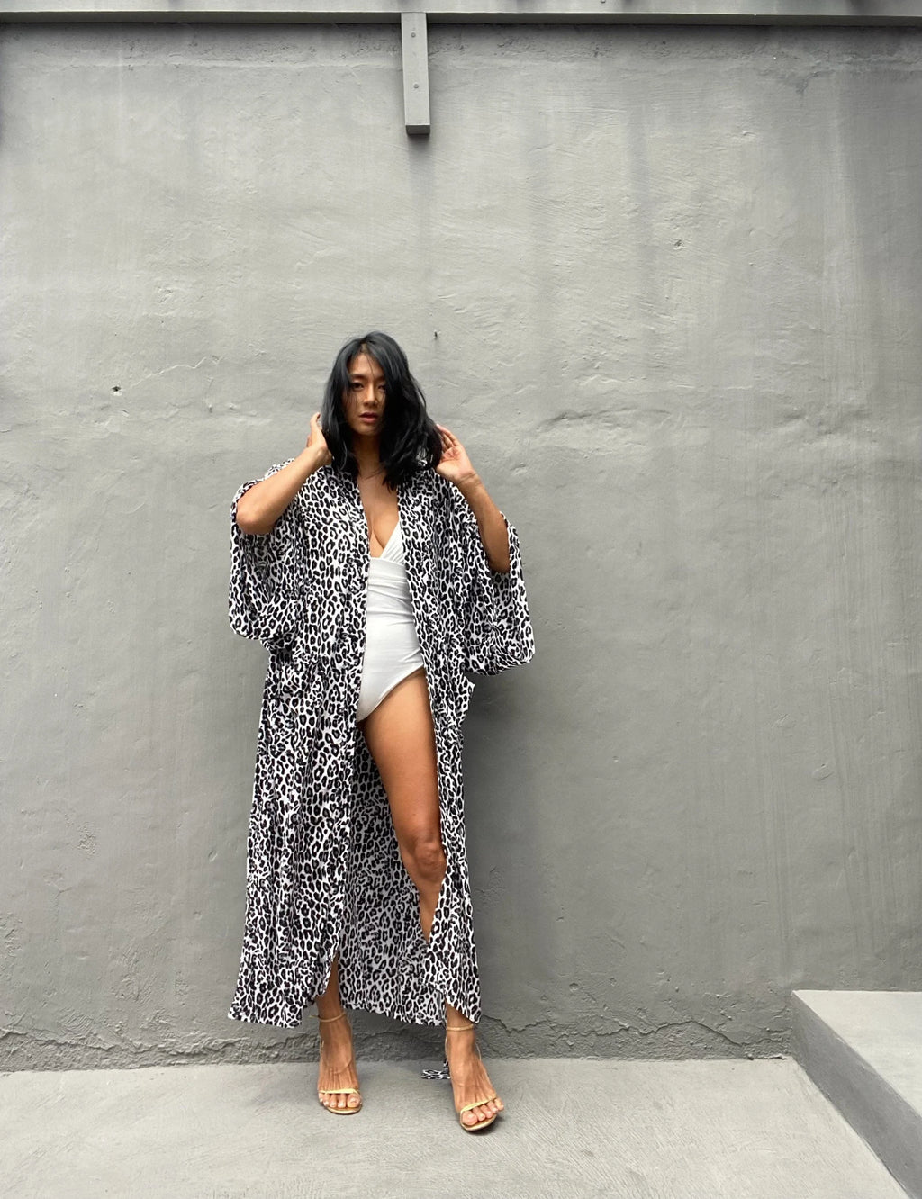 Robe Kimono Tie and Dye Manches Mi-longues Léopard des neiges