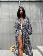 Robe Kimono Tie and Dye Manches Mi-longues Léopard des neiges