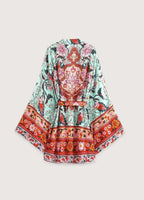 Kimono court floral vert et rose