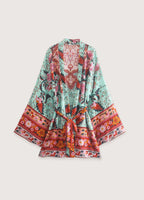 Kimono court floral vert et rose
