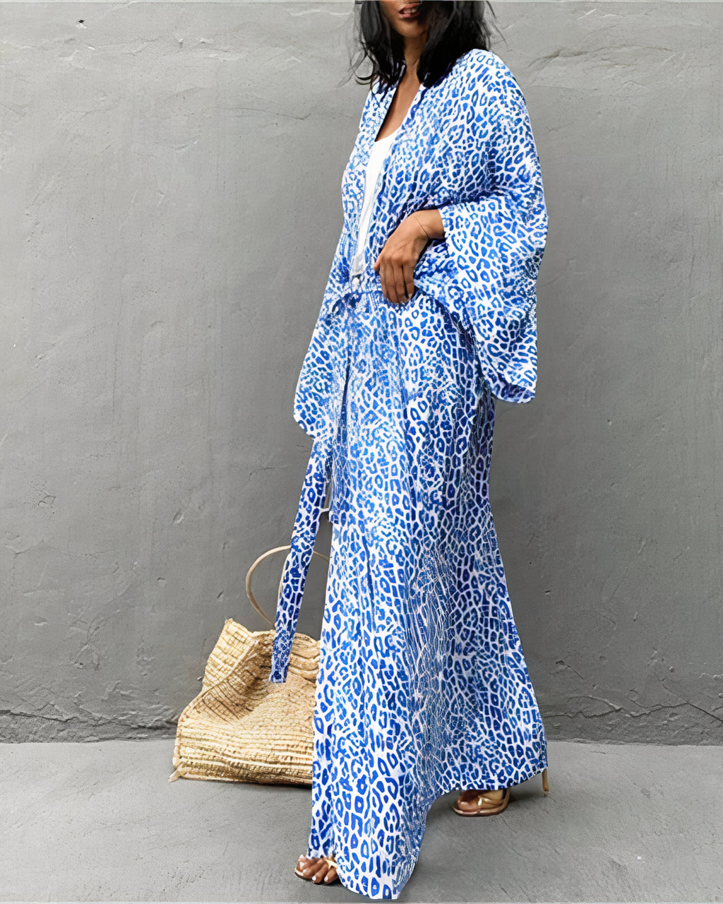 Kimono Plage à point Bleu Léopard