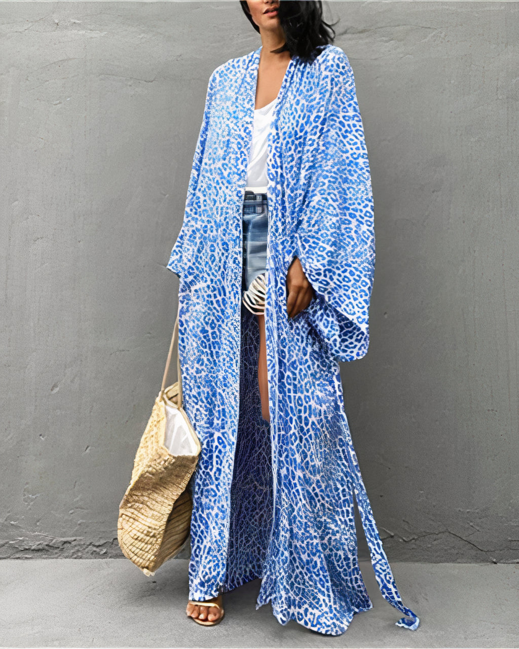 Kimono Plage à point Bleu Léopard