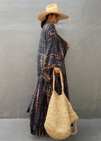 Robe Kimono Tie and Dye Manches Mi-longues Navy Blue