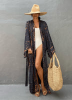 Kimono long mode bikini avec ceinture Noir rayé