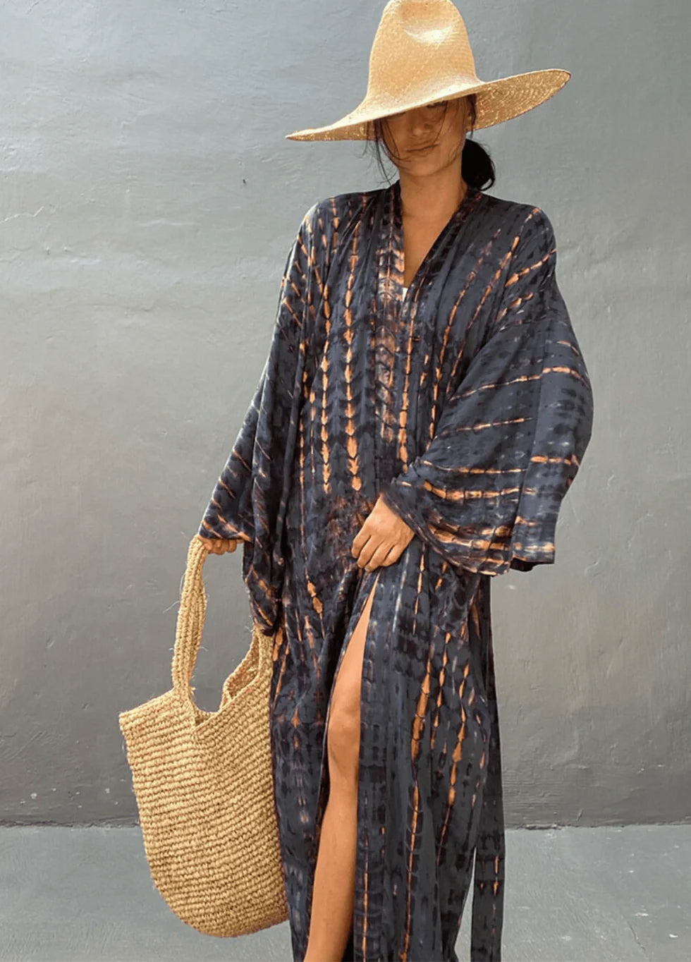 Kimono long mode bikini avec ceinture Noir rayé