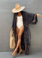 Robe Kimono Tie and Dye Manches Mi-longues Navy Blue