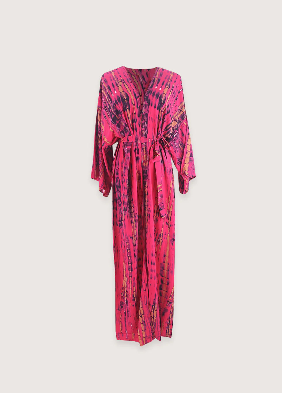 Kimono long mode bikini avec ceinture Rose rayé